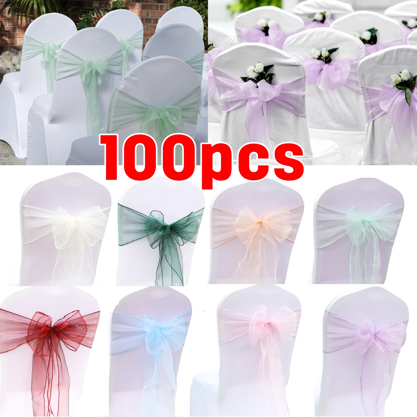 Chair Sash Organza - 10/50/100PCS 17x275cm Organza 웨딩 매듭 밴드