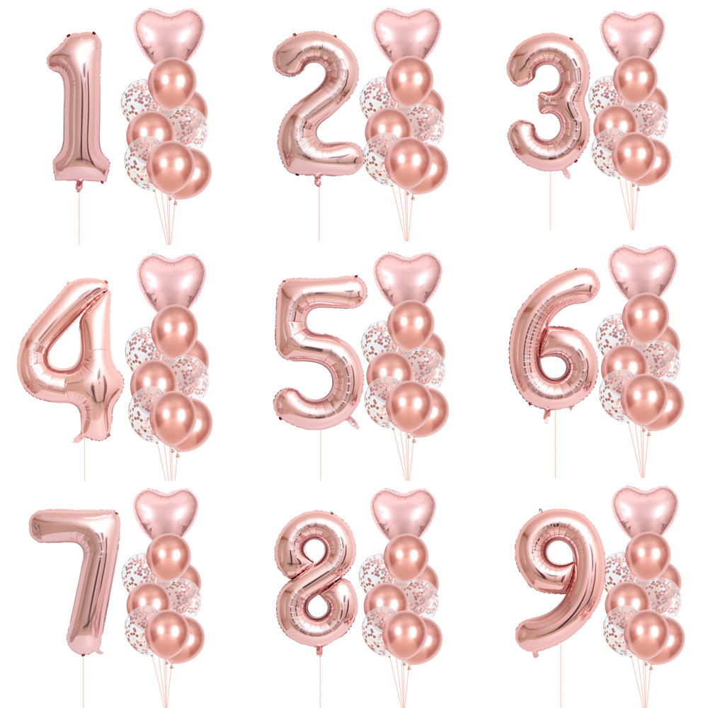 Wedding Ceremony Supply - 40인치 0-9 로즈 골드 숫자 풍선