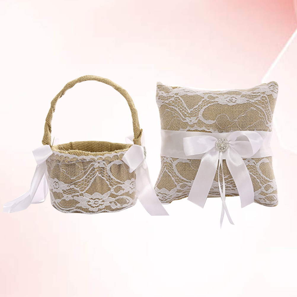 웨딩 링 베개 1세트 레이스 리넨 리본 장식 컴팩트 링 - Wedding Ceremony Supply 리뷰 및 가격