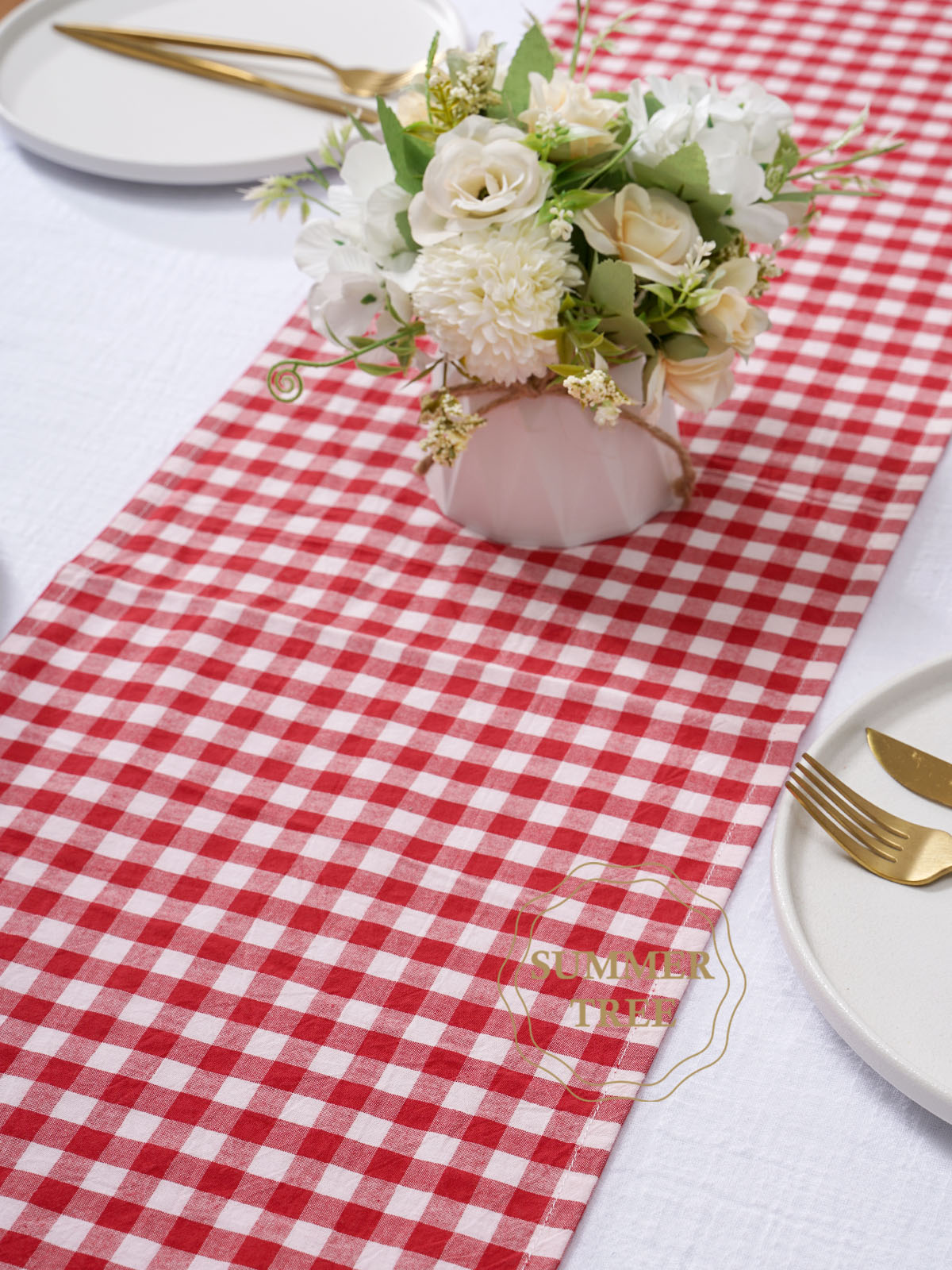 소박한 플래드 코튼 테이블 러너 깅엄 체크 무늬 세탁  - Wedding Ceremony Supply 리뷰 및 가격